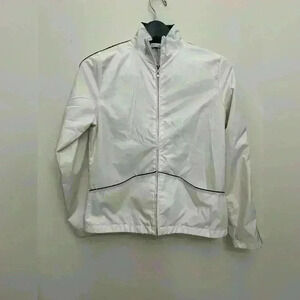Izod Jacket Windbreaker XFG Full Zip Golf Jacket White Black Stripes Size S